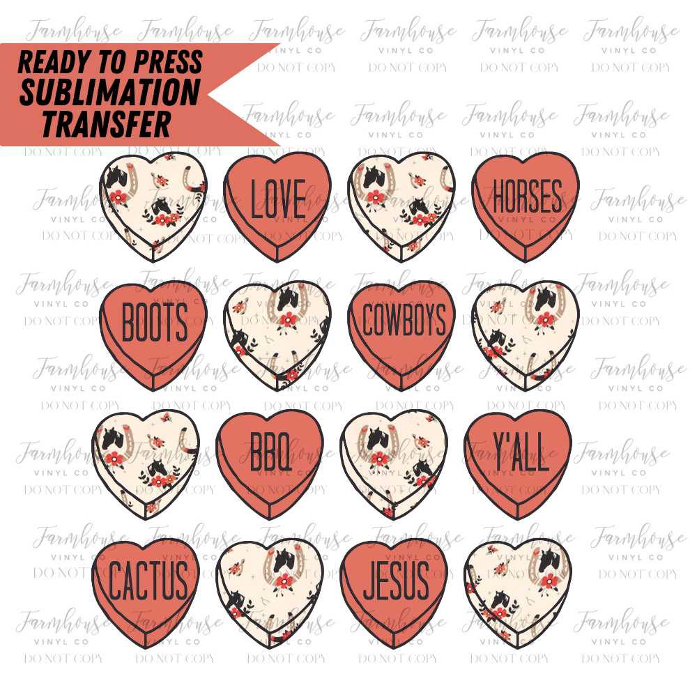 Country Valentines Day Hearts Ready To Press Sublimation Transfer Design