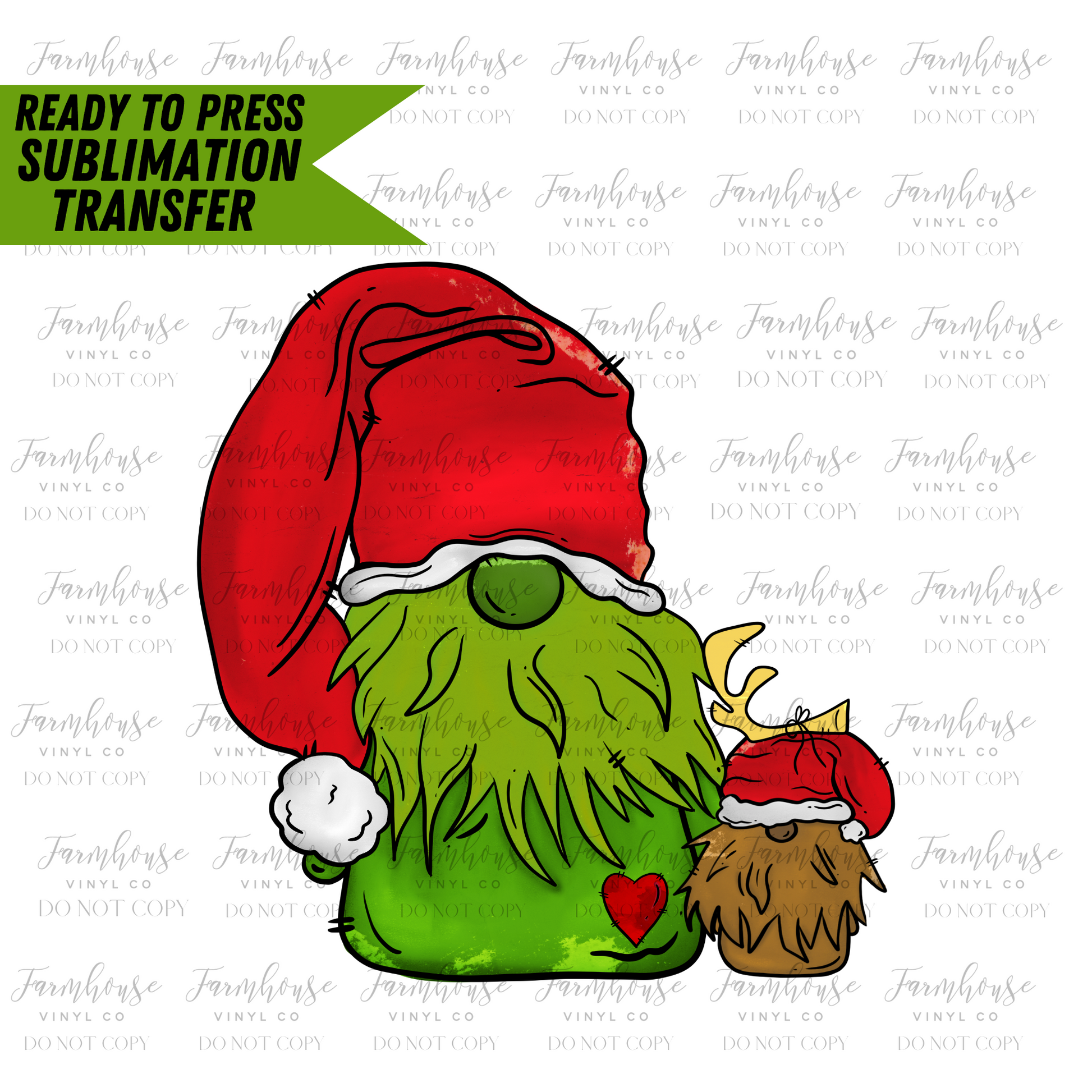 Green Gnome Reindeer Gnome Ready To Press Sublimation Transfer - Farmhouse Vinyl Co
