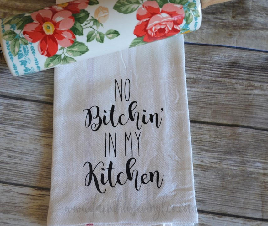 Red Buffalo Plaid Tea Towel, No Bitchin in my Kitchen Funny Towel, Kit –  614VinylLLC