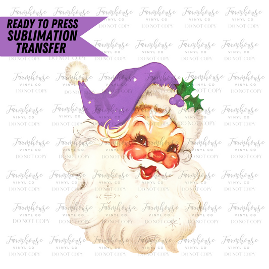 Purple Vintage Retro Santa Ready To Press Sublimation Transfer Design - Farmhouse Vinyl Co