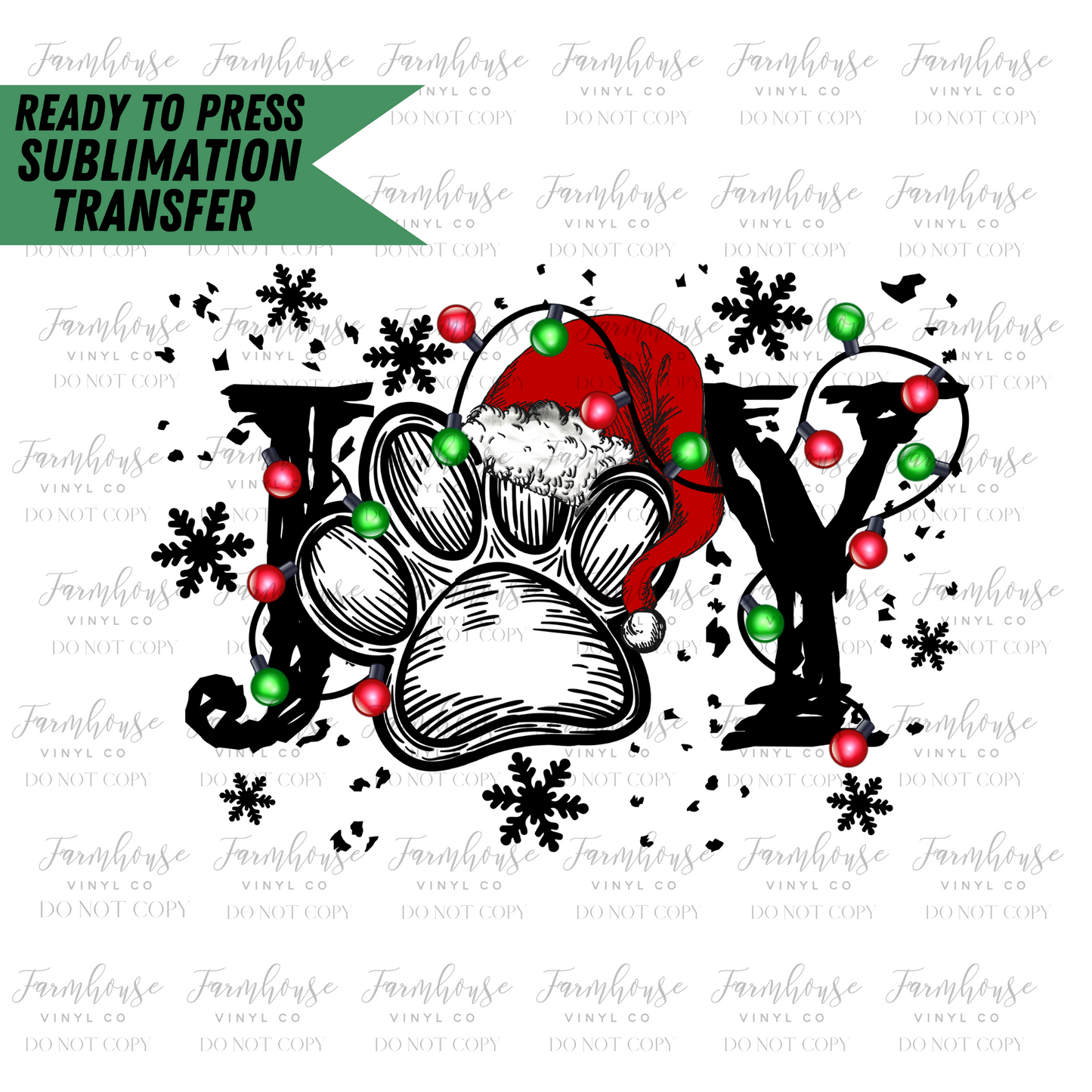 Joy Christmas Paw Prints Ready To Press Sublimation Transfer - Farmhouse Vinyl Co