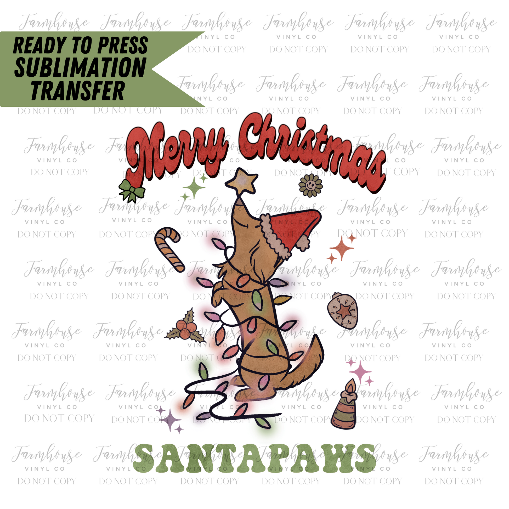 Merry Christrmas Santa Paws Ready To Press Sublimation Transfer - Farmhouse Vinyl Co