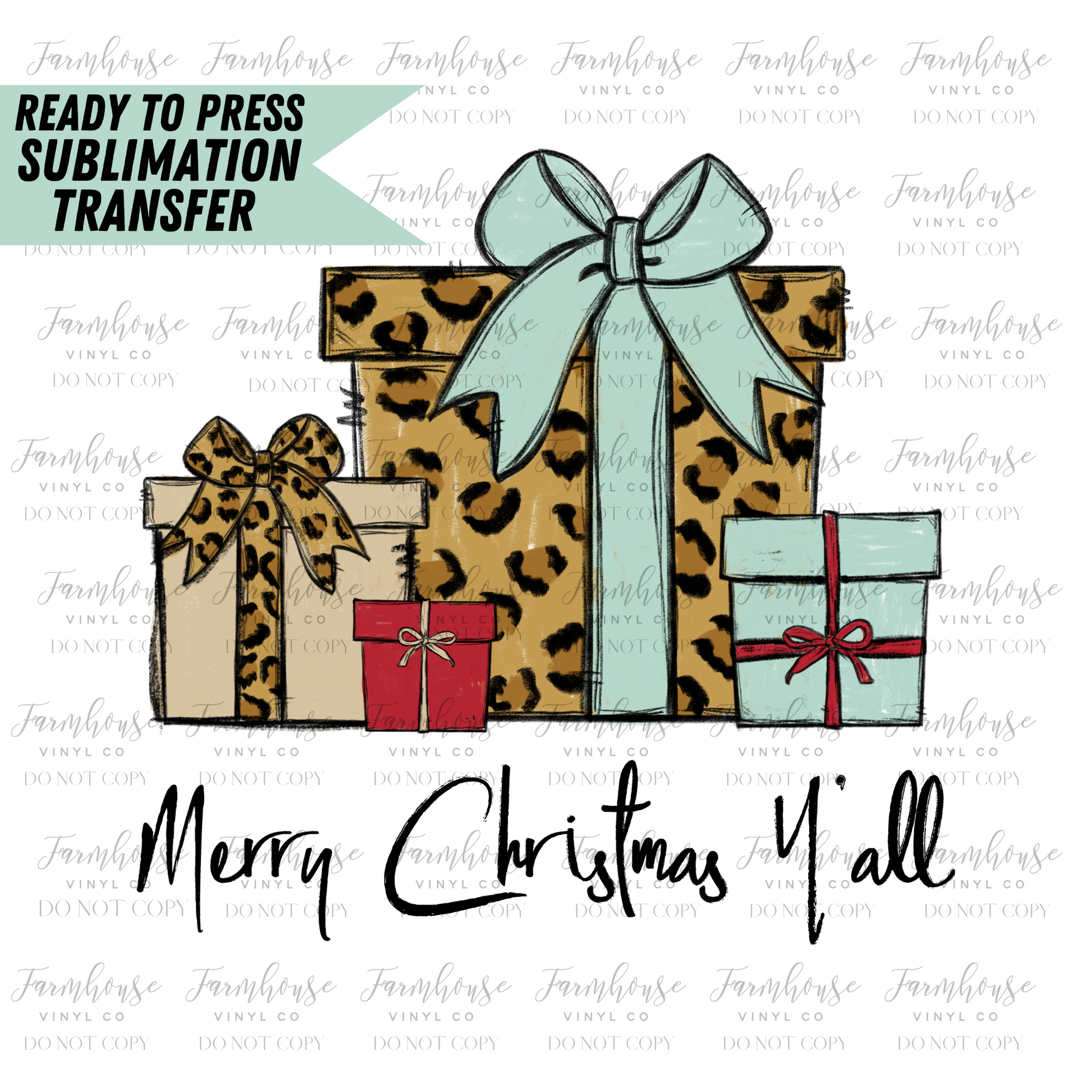 Merry Christmas Yall Leopard Christmas Gifts Ready To Press Sublimation Transfer - Farmhouse Vinyl Co