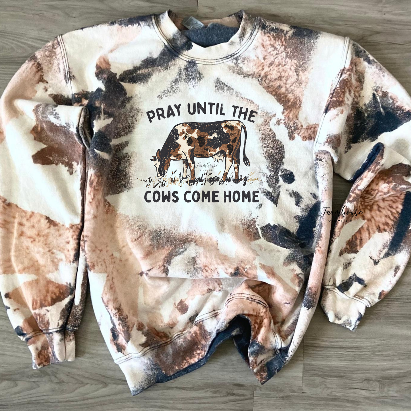 Pray Until the Cows Come Home Cowhide Bleached Shirt