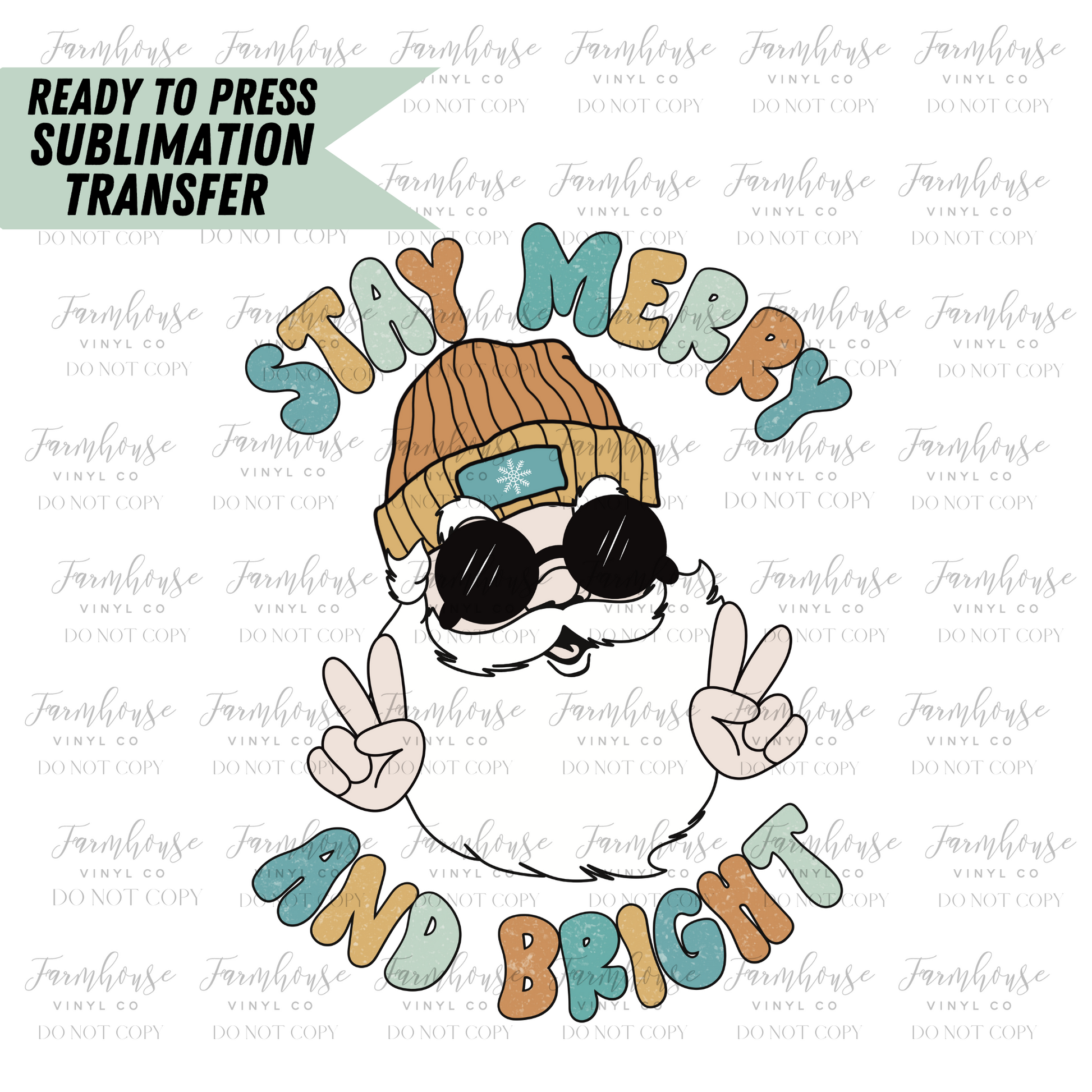 Stay Merry and Bright Santa Claus Retro Ready to Press Sublimation Tra –  Farmhouse Vinyl Co