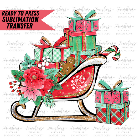 Vintage Sleigh With Gifts Ready To Press Sublimation Transfer - Farmhouse Vinyl Co