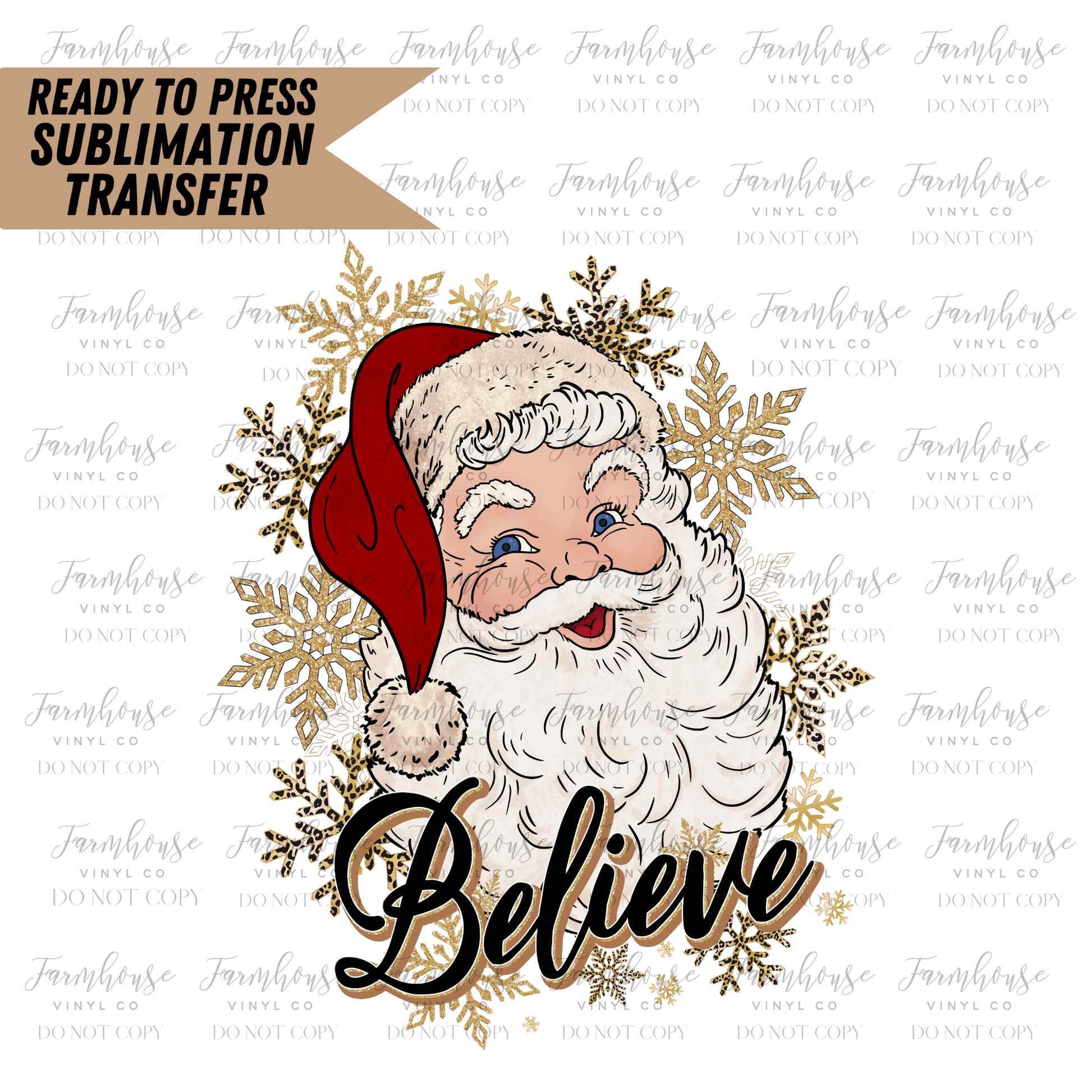 Red And Gold Believe Santa Claus Ready To Press Sublimation Transfer Design - Farmhouse Vinyl Co