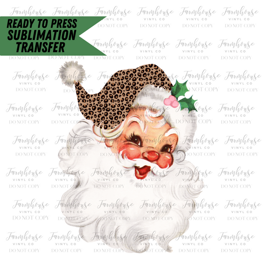 Leopard & Pink Vintage Santa Claus Ready To Press Sublimation Transfer