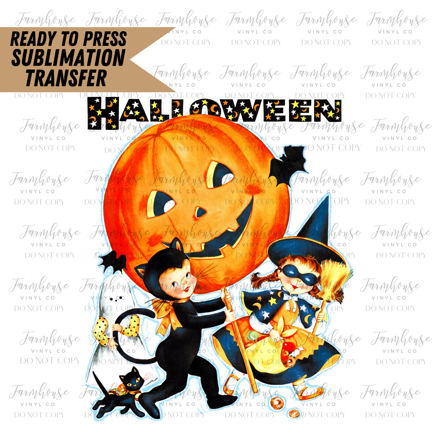 Vintage Halloween Trick Or Treat Ready To Press Sublimation Transfer