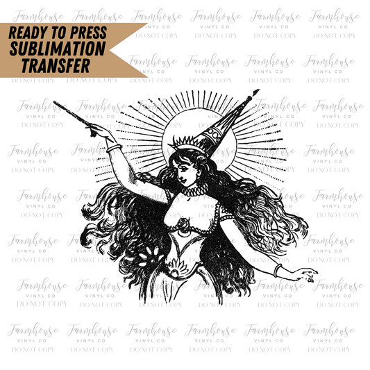 Vintage Witch Woman Ready To Press Sublimation Transfer