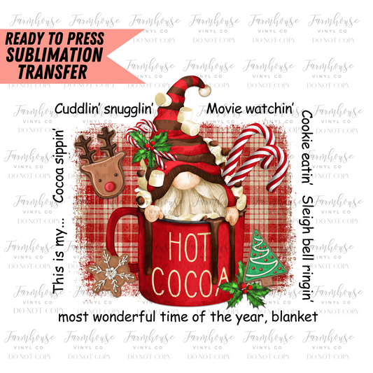 Hot Cocoa Christmas Gnome Ready To Press Sublimation Transfer - Farmhouse Vinyl Co