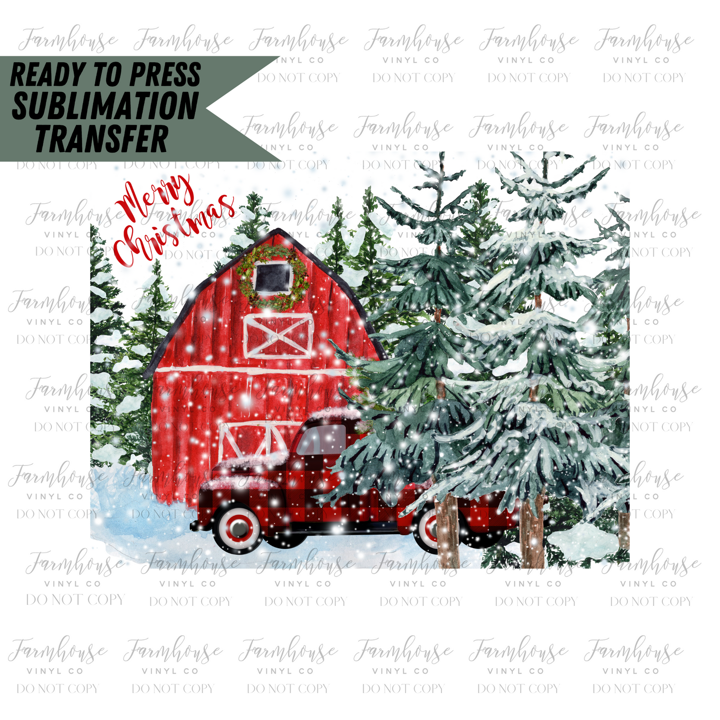 Merry Christmas Red Truck Ready To Press Sublimation Transfer - Farmhouse Vinyl Co