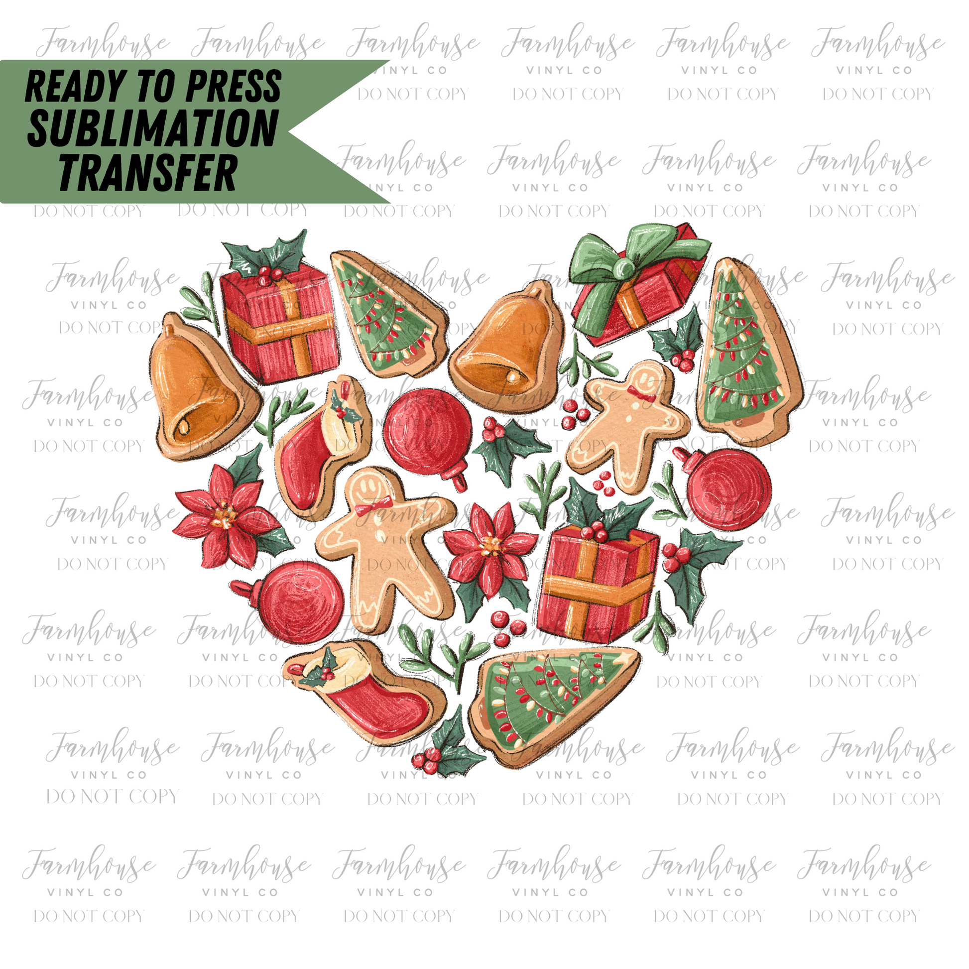 Christmas Cookies Heart Ready To Press Sublimation Transfer - Farmhouse Vinyl Co