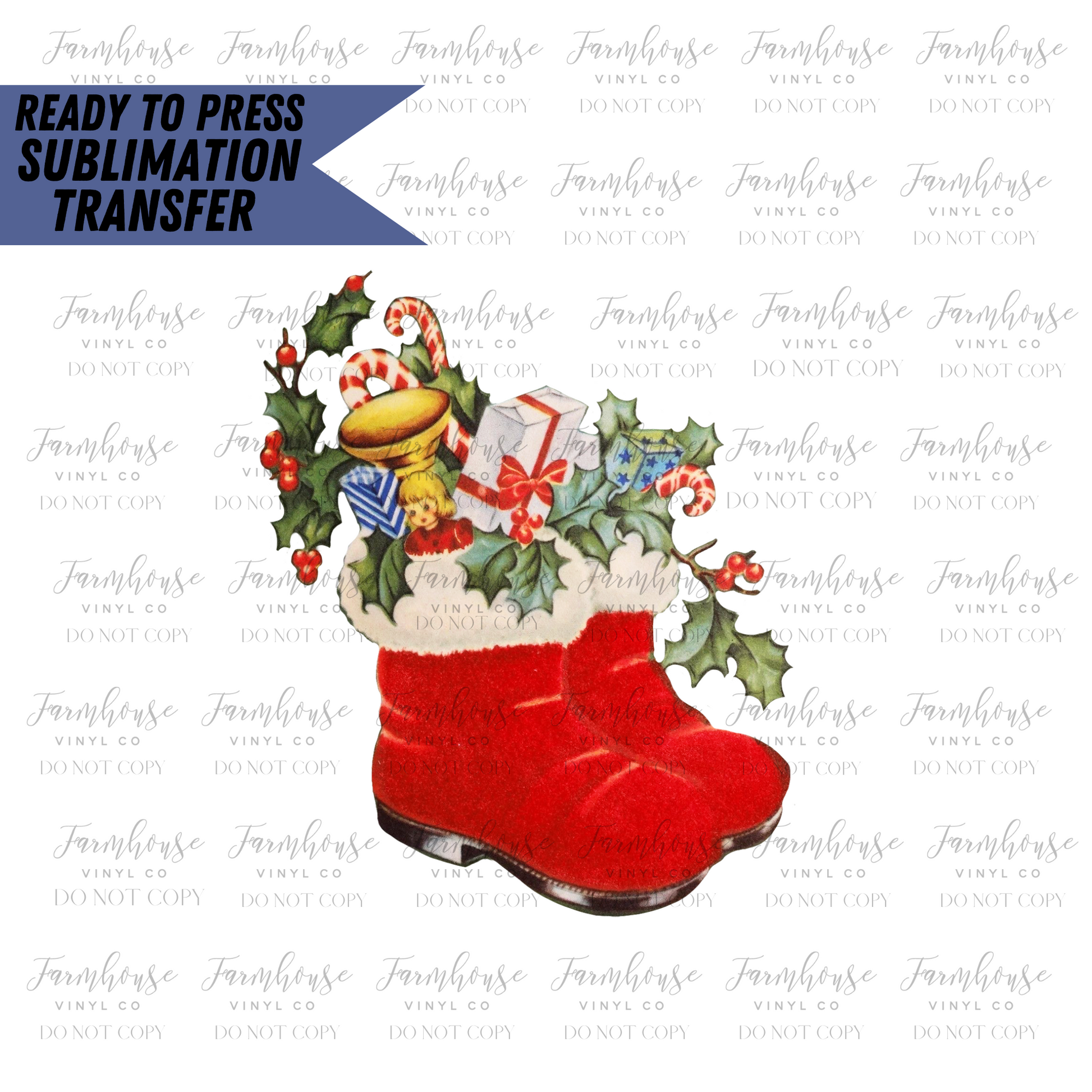 Vintage Christmas Stocking Ready To Press Sublimation Transfer - Farmhouse Vinyl Co