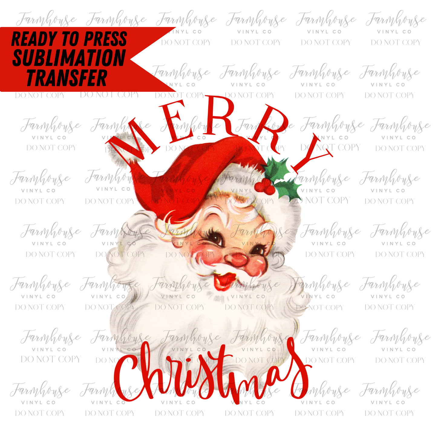 Red Vintage Santa Claus Merry Christmas Ready To Press Sublimation Transfer