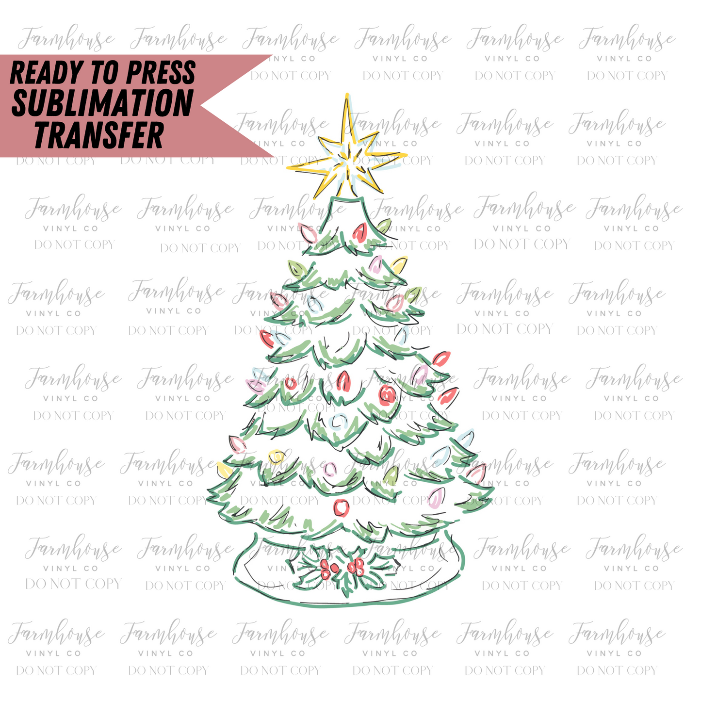 Vintage Christmas Tree Ready To Press Sublimation Transfer - Farmhouse Vinyl Co