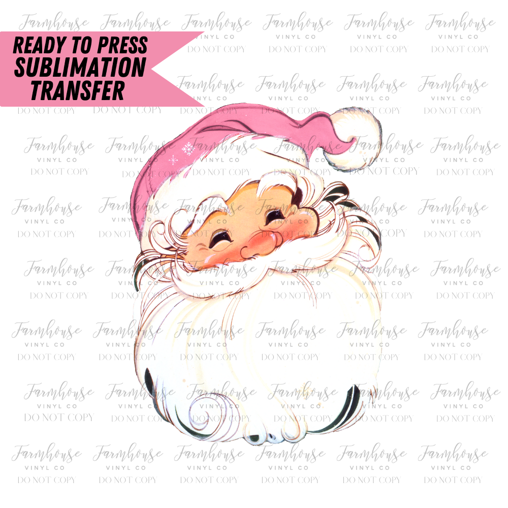 Pink Retro Santa Ready To Press Sublimation Transfer Design - Farmhouse Vinyl Co