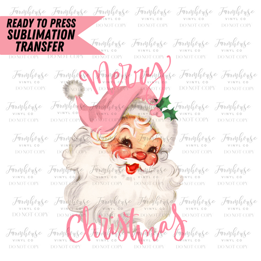 Merry Christmas Pink Santa Ready To Press Sublimation Transfer