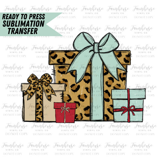 Leopard Christmas Gifts Ready To Press Sublimation Transfer - Farmhouse Vinyl Co