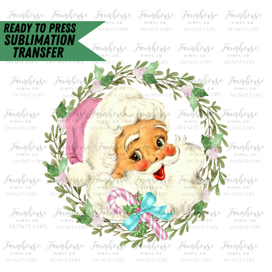 Retro Pink Santa Claus Ready To Press Sublimation Transfer - Farmhouse Vinyl Co