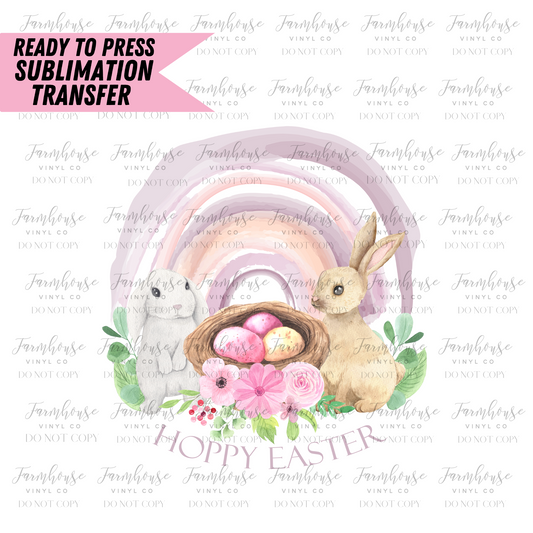Hoppy Easter Watercolor Bunny Ready To Press Sublimation Transfer