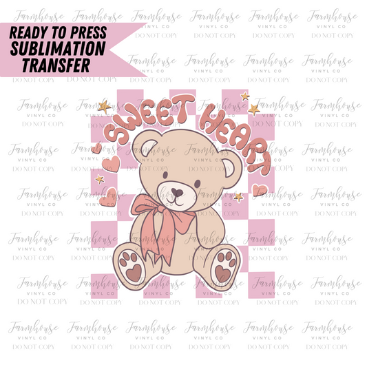 Sweet Heart Retro Bear Ready To Press Sublimation Transfer