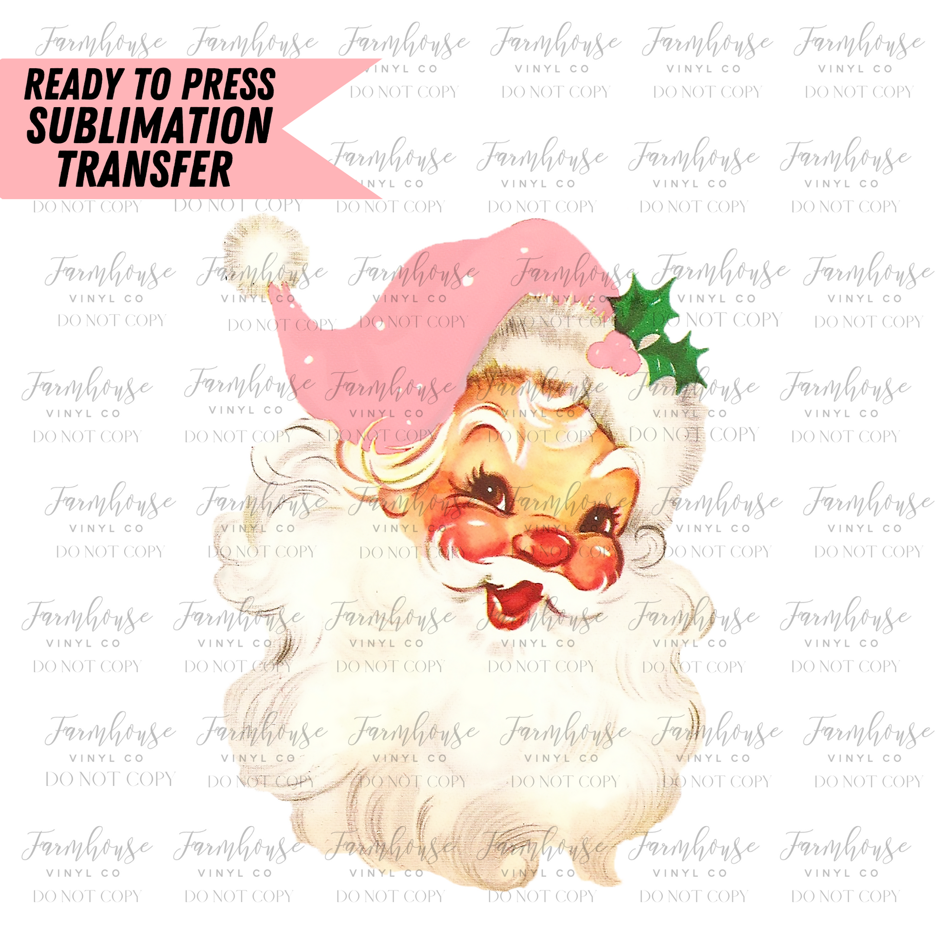 Pink Retro Vintage Santa Claus Ready To Press Sublimation Transfer - Farmhouse Vinyl Co