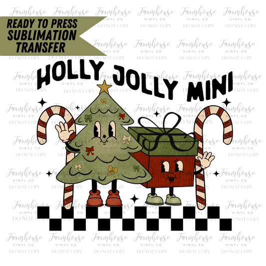 Holly Jolly Mini Retro Ready To Press Sublimation Transfer - Farmhouse Vinyl Co