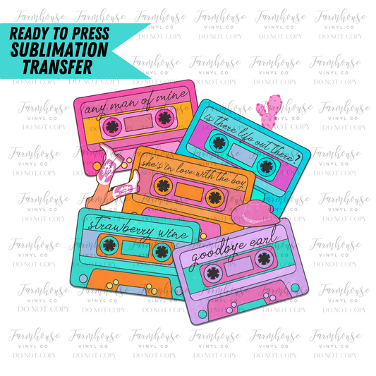 90's Music Cassettes Ready to Press Sublimation Transfer - Farmhouse Vinyl Co