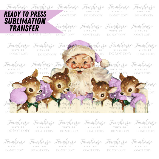 Retro Santa And Deer Purple Ready To Press Sublimation Transfer - Farmhouse Vinyl Co