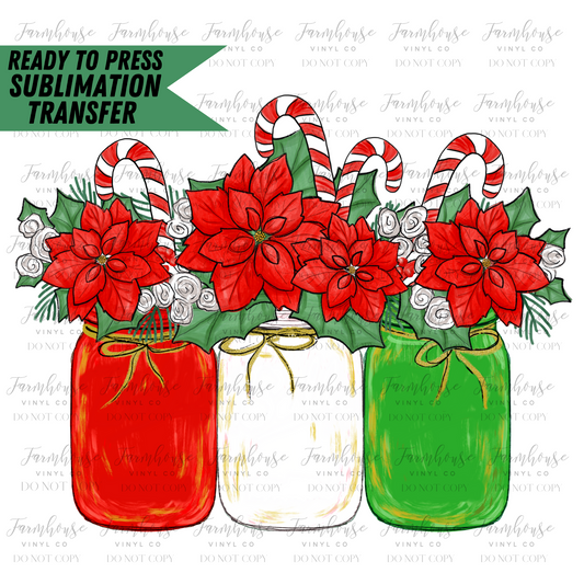 Christmas Mason Jar Holly Ready To Press Sublimation Transfer - Farmhouse Vinyl Co