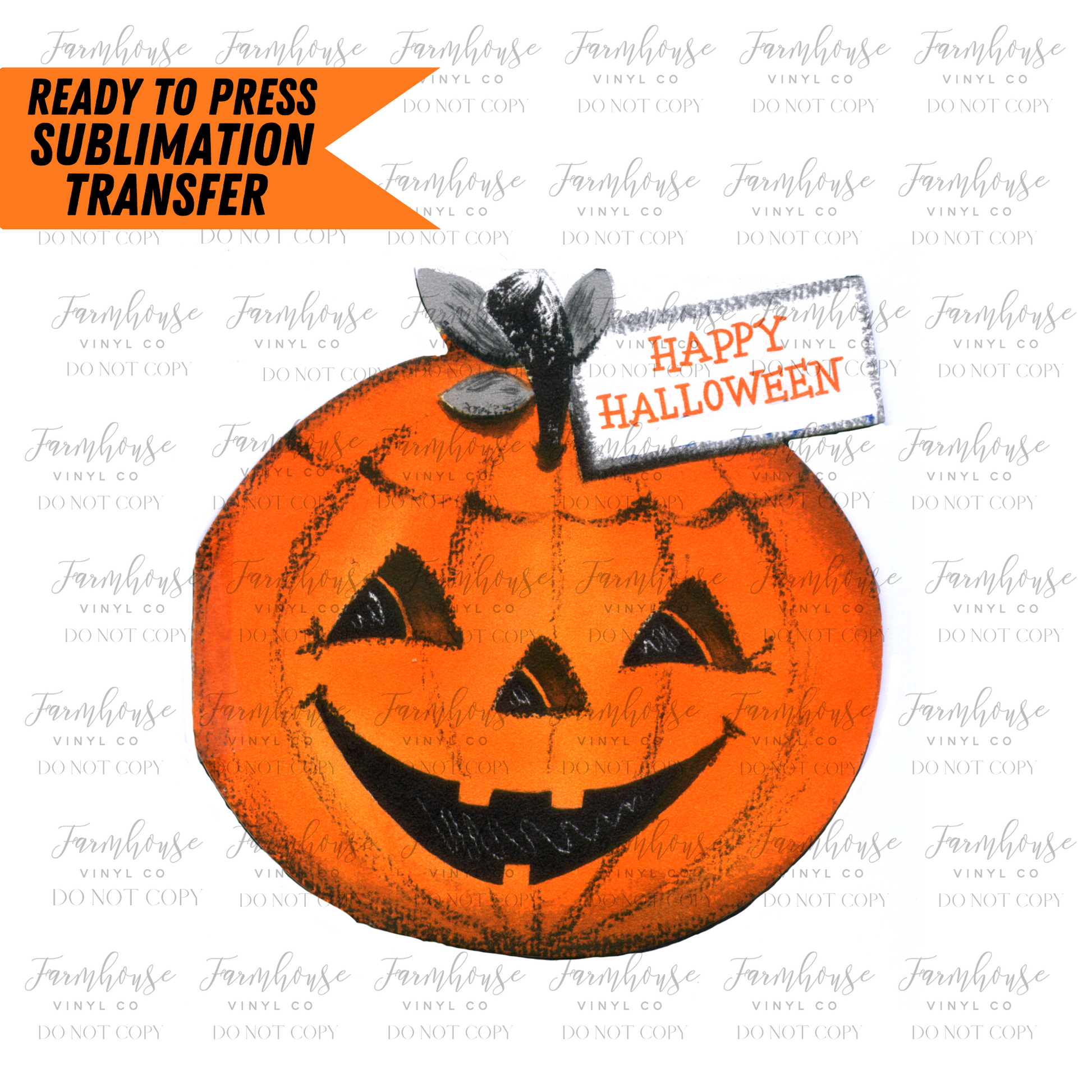 Retro Pumpkin Happy Halloween Ready To Press Sublimation Transfer - Farmhouse Vinyl Co
