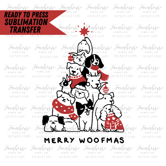 Merry Woofmas Sketch Ready To Press Sublimation Transfer - Farmhouse Vinyl Co