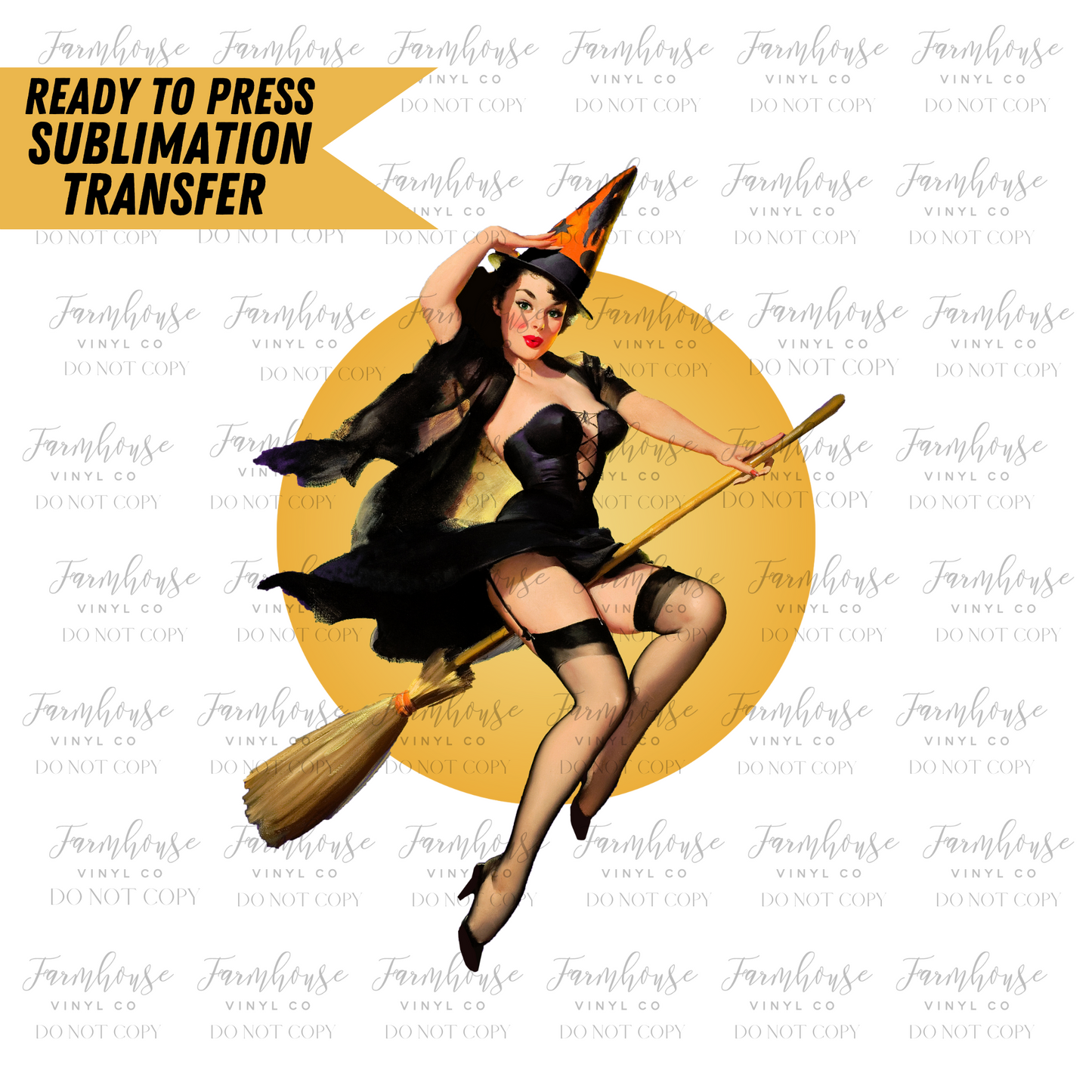 Vintage Pin Up Witch Ready To Press Sublimation Transfer