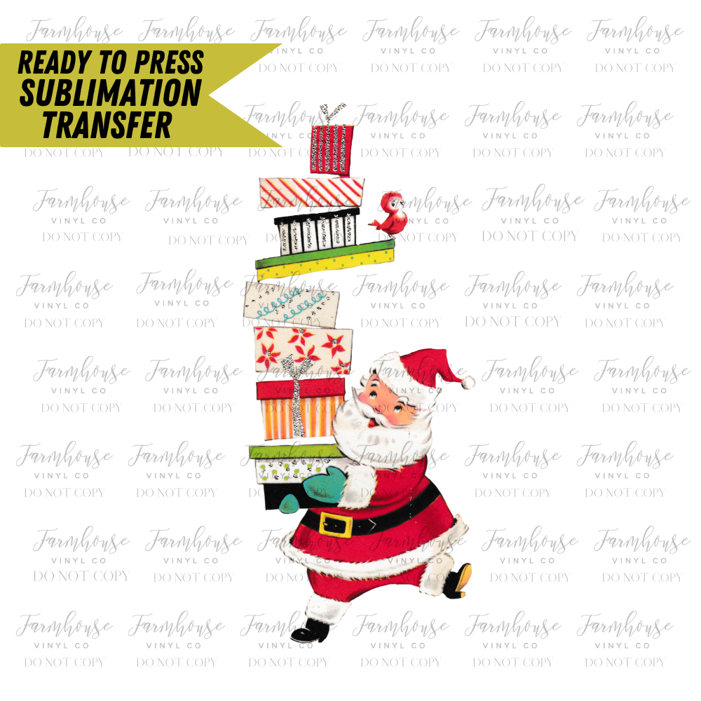 Vintage Santa Gifts Ready To Press Sublimation Transfer Design - Farmhouse Vinyl Co