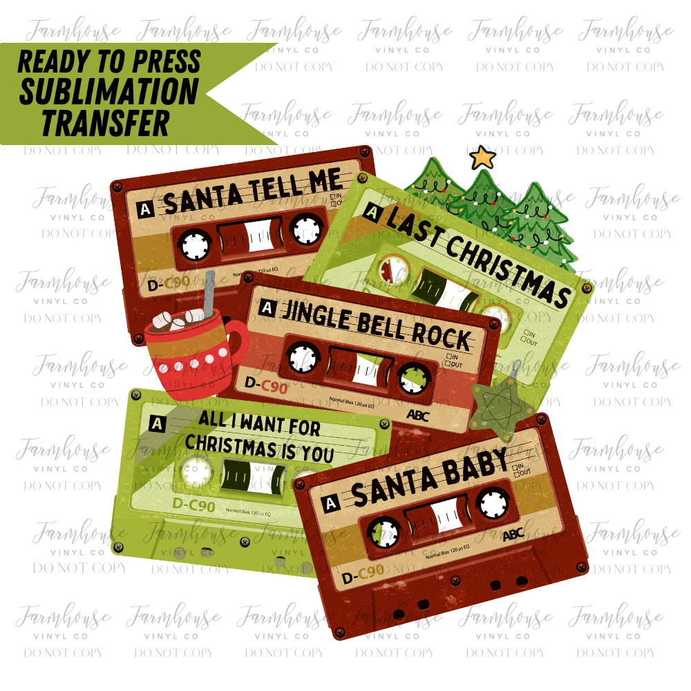Christmas Music Tapes Ready To Press Sublimation Transfer Design - Farmhouse Vinyl Co