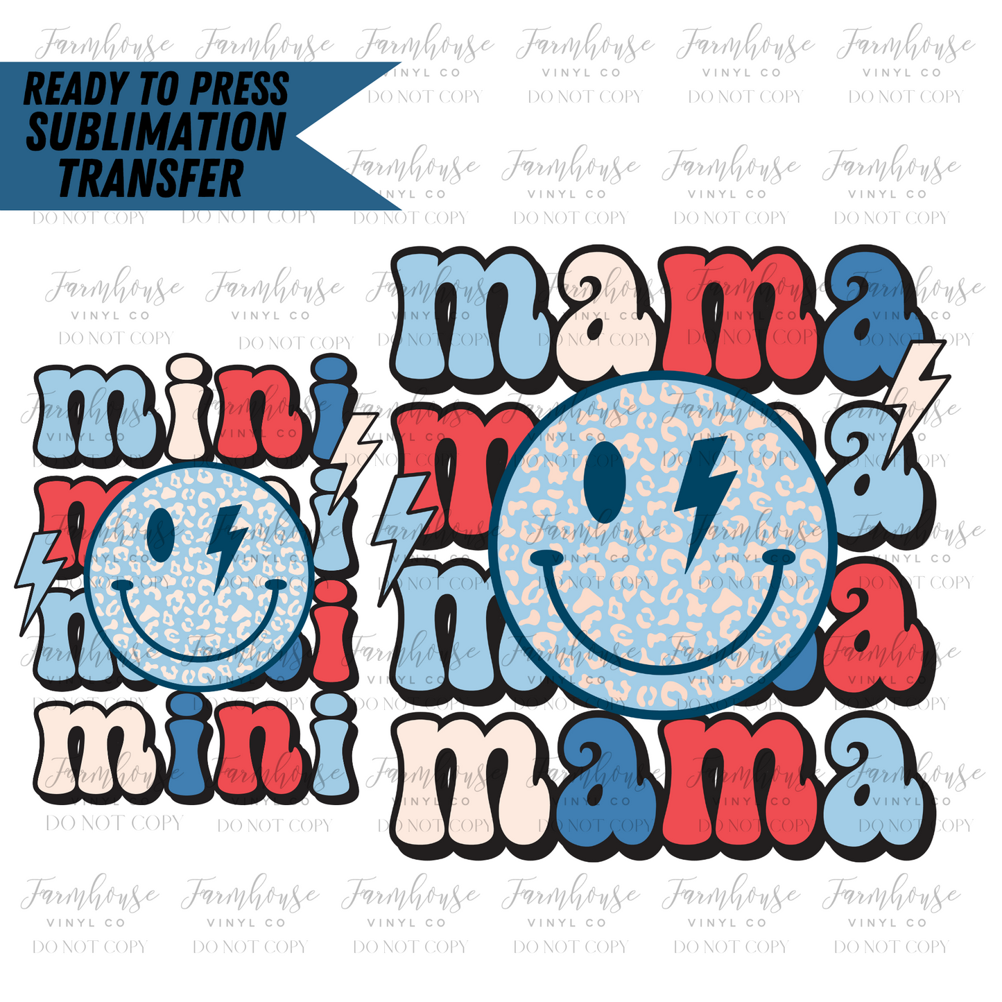 Red White Blue Mama And Mini Ready To Press Sublimation Transfer