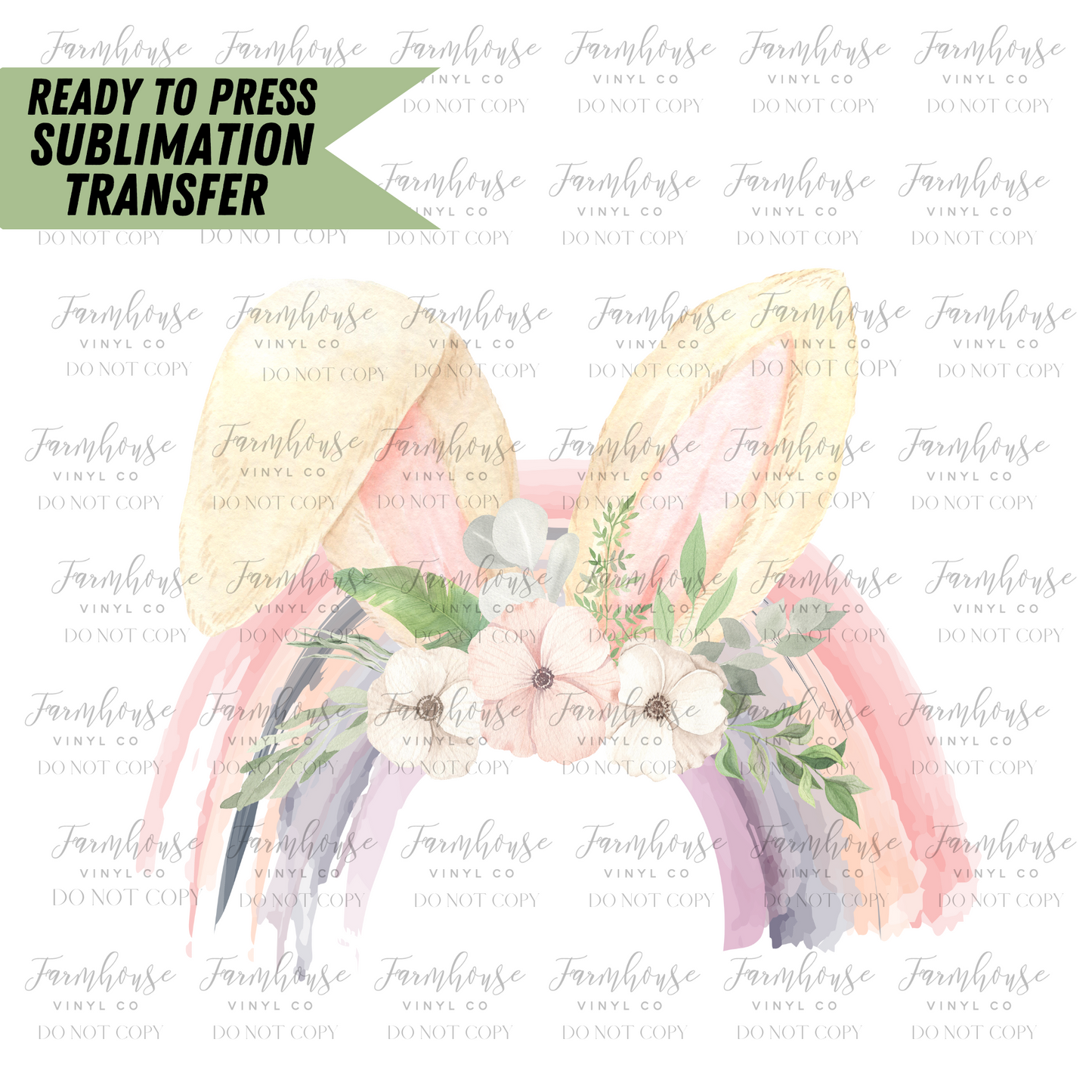 Rainbow Watercolor Easter Bunny Ears Ready To Press Sublimation Transfer