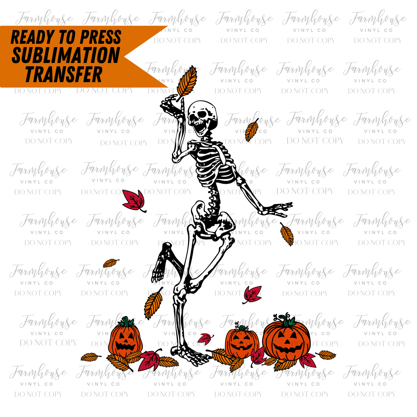 Falling Leaves Skeleton Ready to Press Sublimation Transfer - Farmhouse Vinyl Co