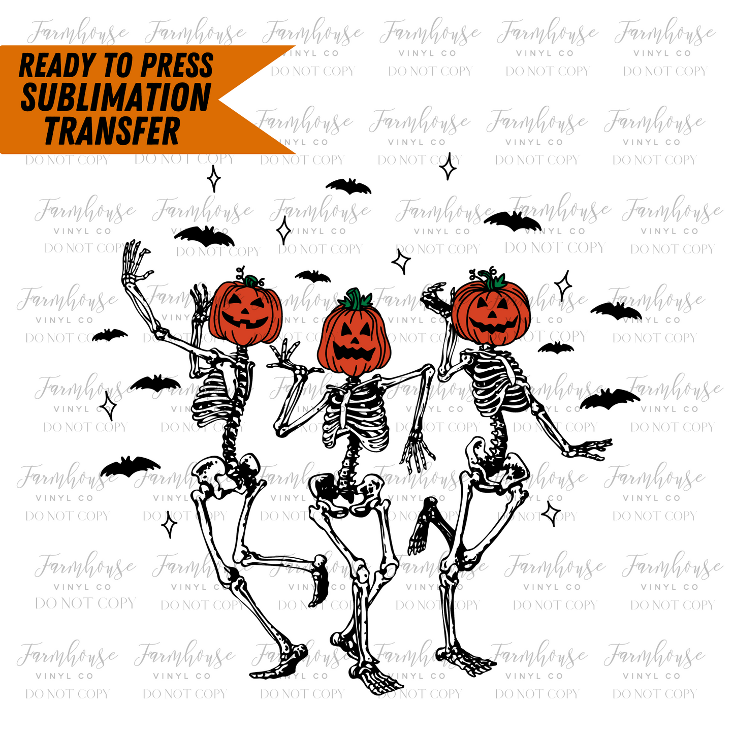 Pumpkin Head Skeletons Ready to Press Sublimation Transfer - Farmhouse Vinyl Co