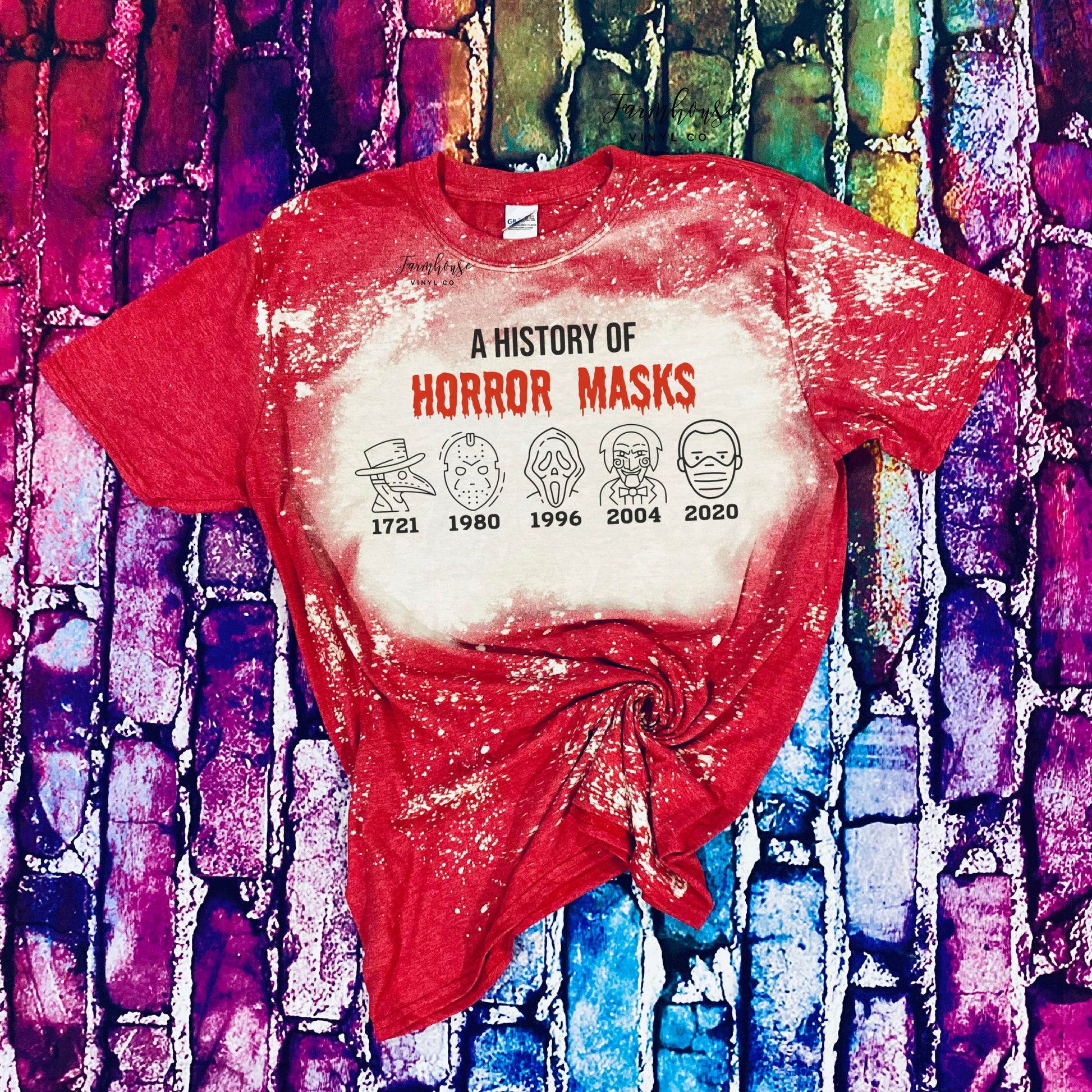 A History of Horror Masks Bleached Shirt - Farmhouse Vinyl Co