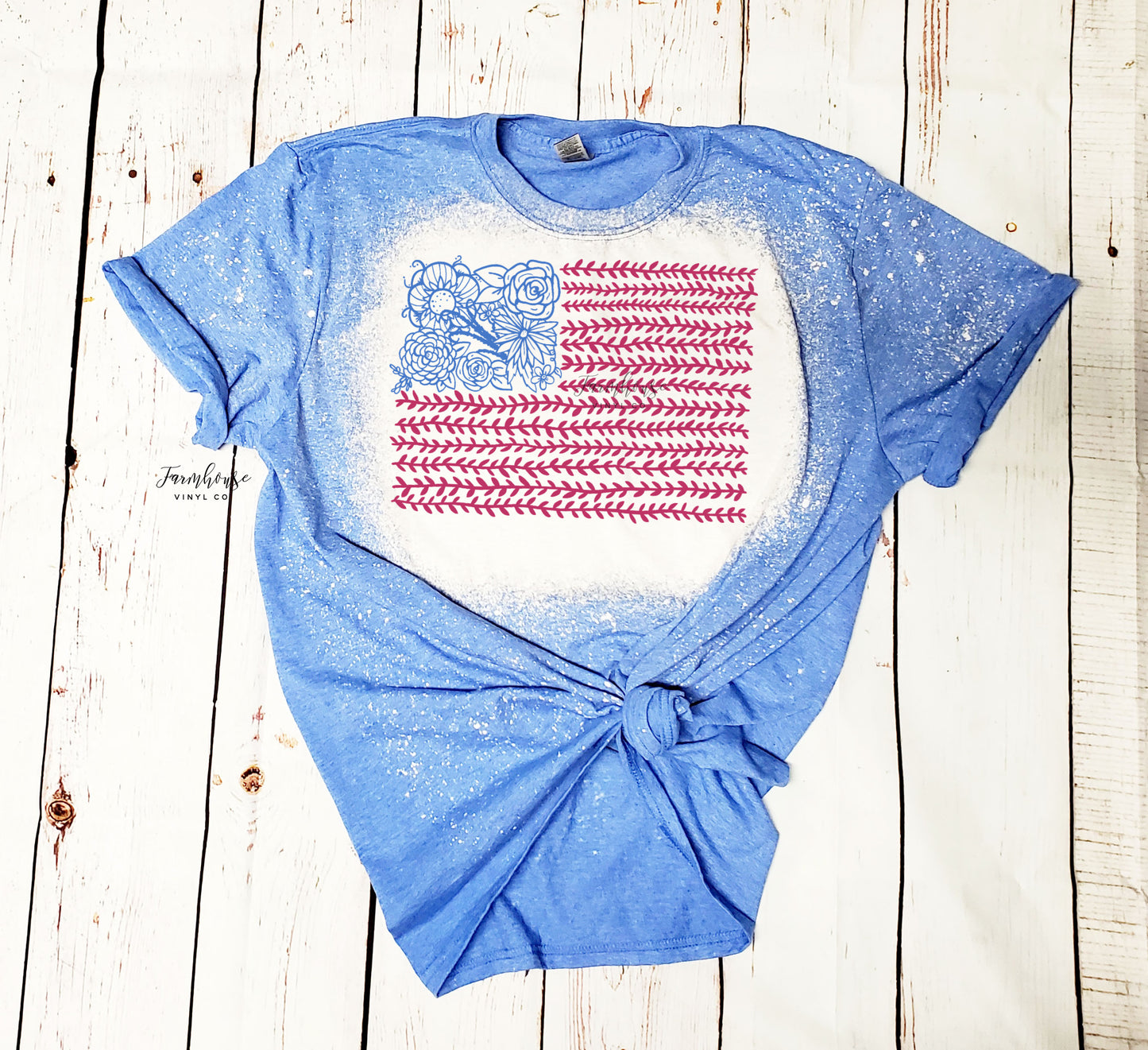 Floral American Flag Bleached Shirt - Farmhouse Vinyl Co