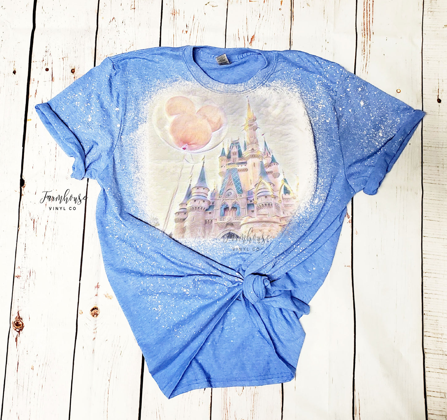 Cinderella Castle Balloon Bleached Shirt - Farmhouse Vinyl Co