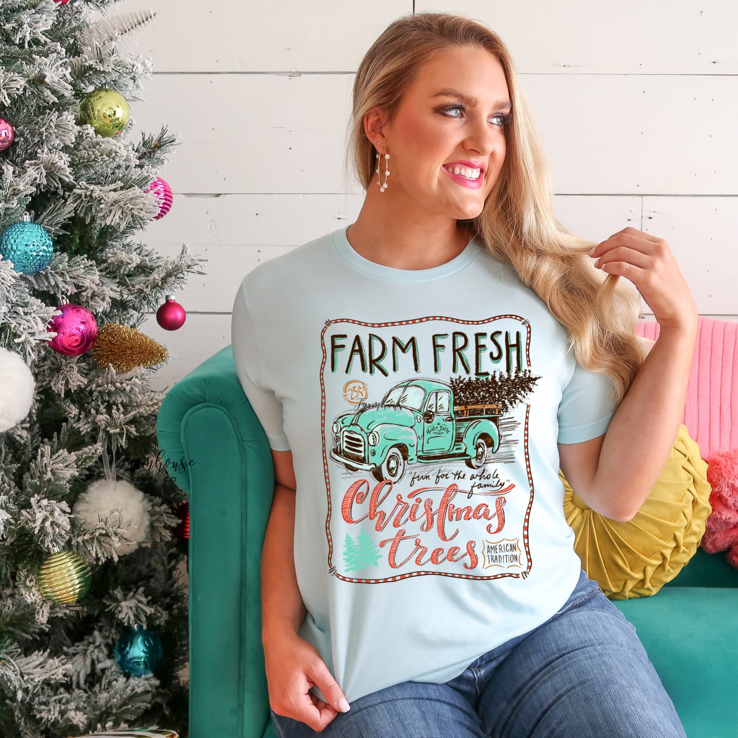 Farm Fresh Christmas Trees Teal Truck Shirt - Farmhouse Vinyl Co