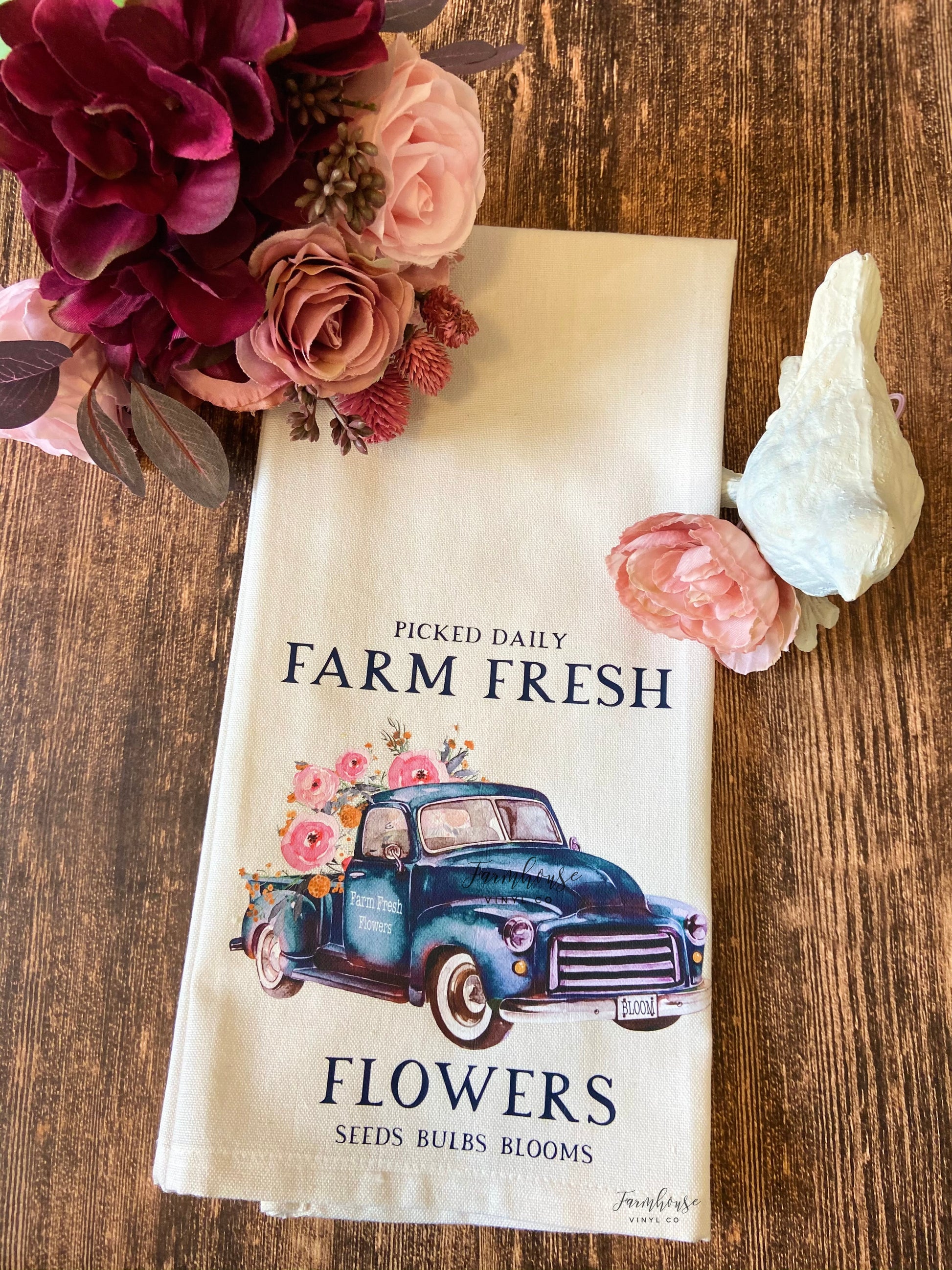 Farm Fresh Flowers Truck Towel - Farmhouse Vinyl Co