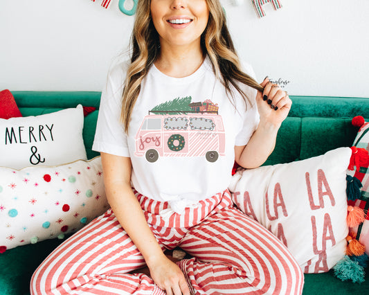 Joy Pink Christmas Tree Van Shirt - Farmhouse Vinyl Co