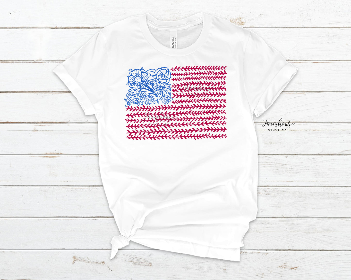 Floral American Flag Bleached Shirt - Farmhouse Vinyl Co