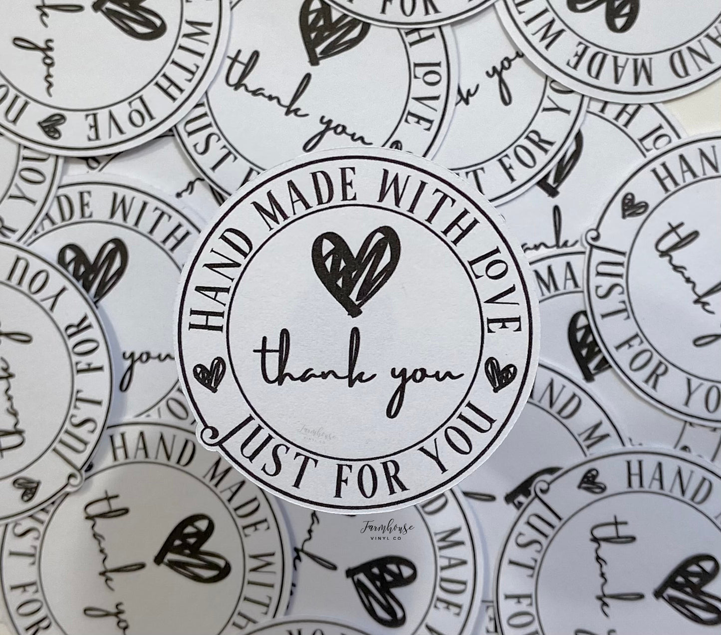 Hand Made With Love Just for You Thank You Stickers - Farmhouse Vinyl Co
