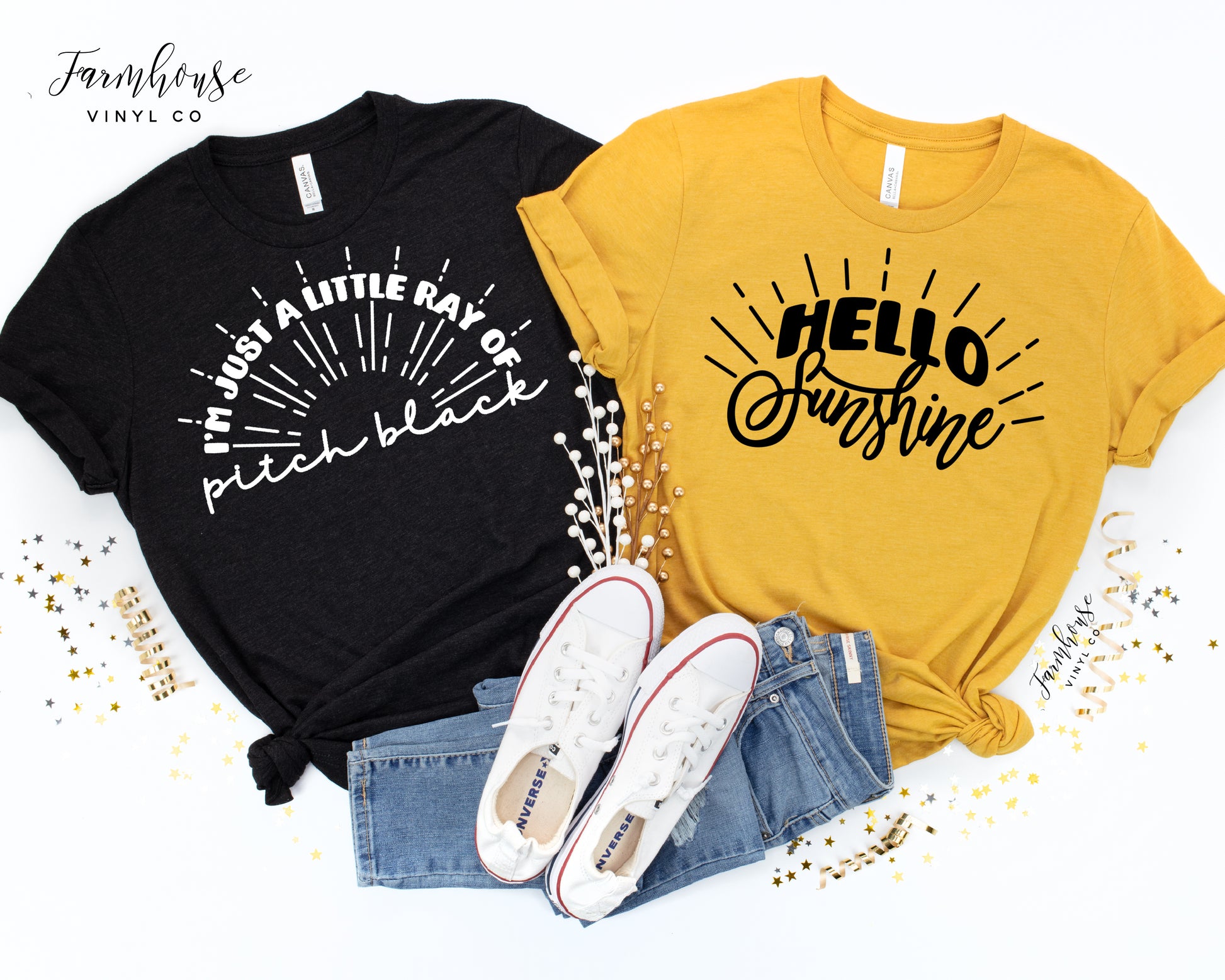 Hello Sunshine and I'm Just A Little Ray of Pitch Black Shirt - Farmhouse Vinyl Co