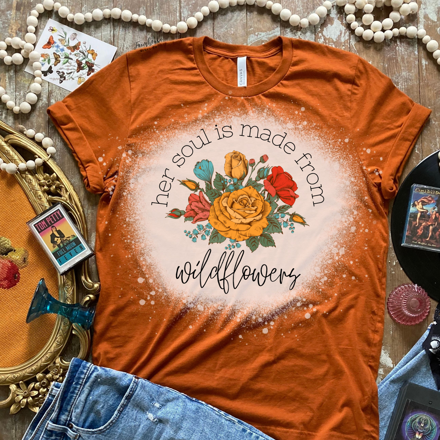 Her Soul is Made from Wildflowers Bleached Shirt - Farmhouse Vinyl Co